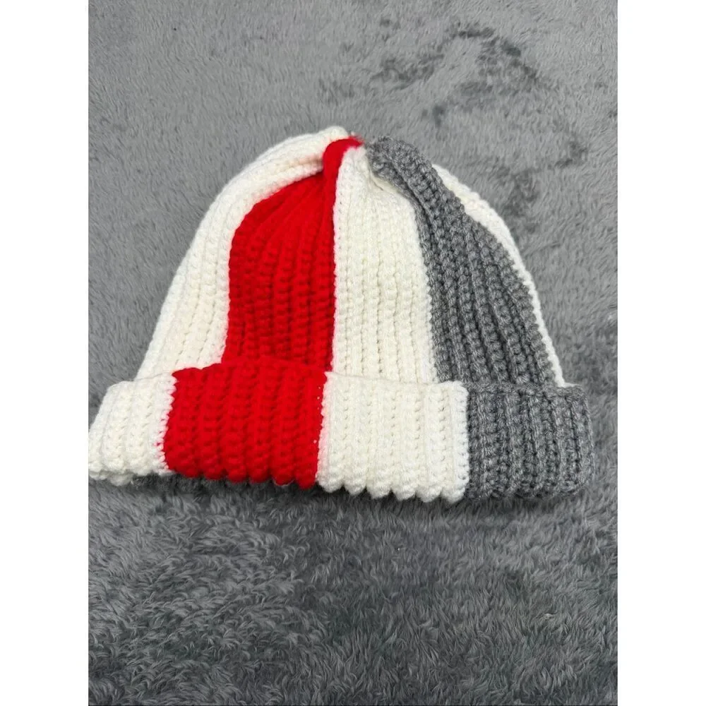 Red and grey crochet winter beanie! #winteraccessories